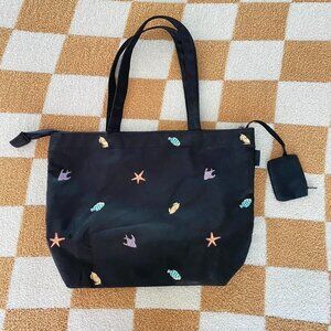 ALFAGEAR BLACK NAUTICAL FISH SUMMER BEACH BAG TOTE